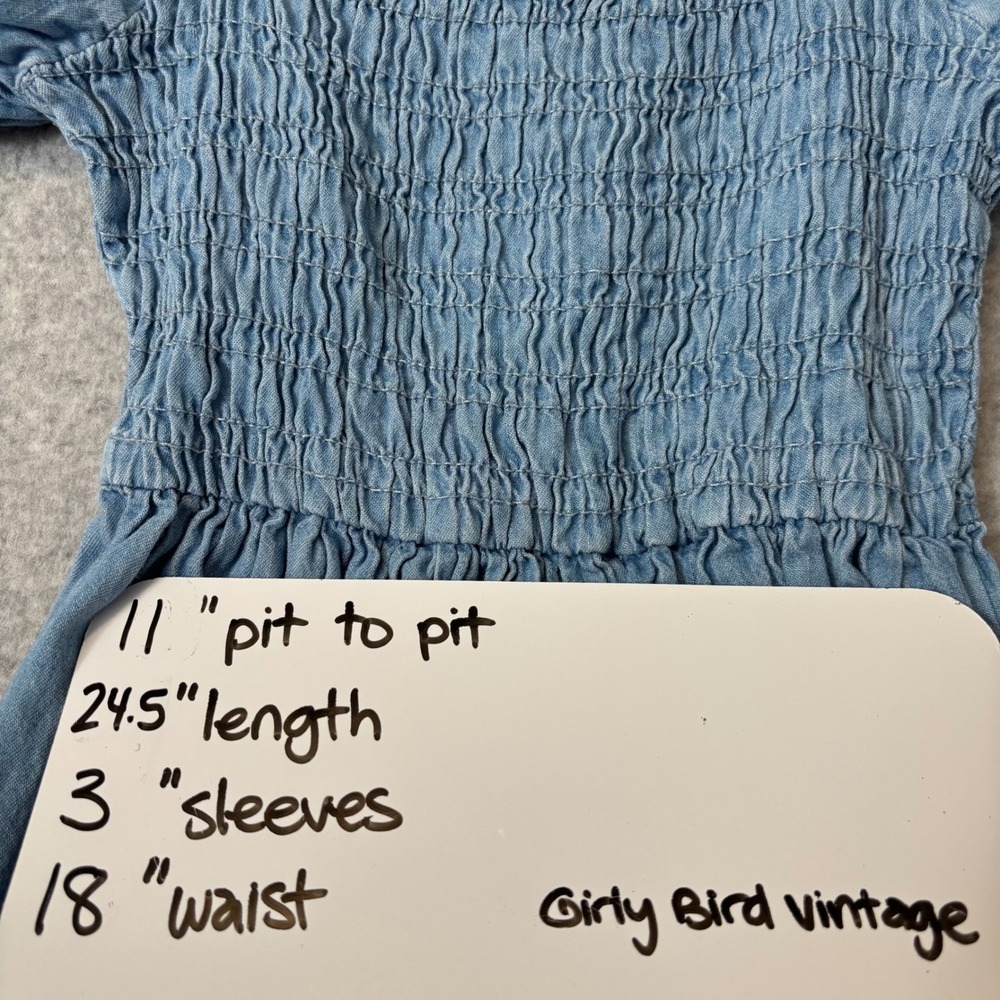 The Children's Place Girls 5/6 Chambray Smocked Dress Blue Denim Short Sleeve - Picture 5 of 8